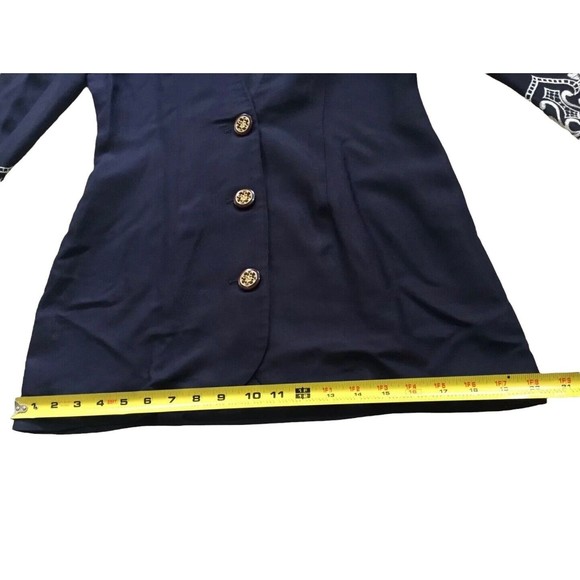 Vintage Womens Embroidered Button Blazer Navy Ivory S/M Small Affinity By Margos - Picture 9 of 11